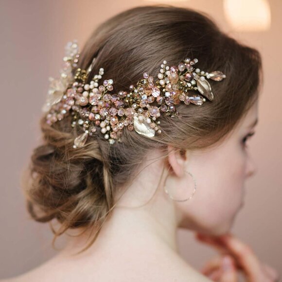 Champagne Bead Headband Bridal Tiara Hair Accessory for Weddings Women - Picture 4 of 6